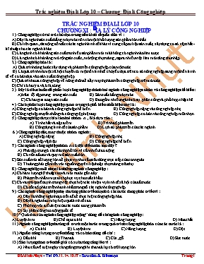 Đề trắc nghiệm ôn tập chương 6 Địa lí lớp 10 (Có đáp án) - Hồ Minh Nhự